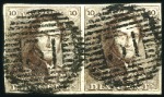 Stamp of Belgium » Belgique. 1849 Epaulettes - Émission 10c Brun, lot comprenant cinq paires et un isolé, 