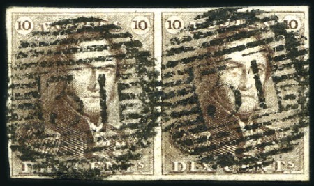 Stamp of Belgium » Belgique. 1849 Epaulettes - Émission 10c Brun, lot comprenant cinq paires et un isolé, 