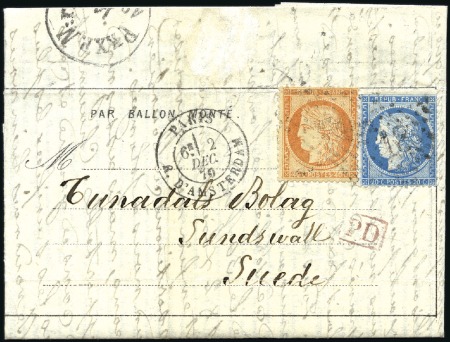 Stamp of France LE FRANKLIN Dépêche-Ballon n°11 pour la SUEDE avec