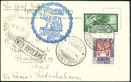 Stamp of Italy » Italian Colonies and Possessions » Libya 1933 (May) Zeppelin Rome Flight pc, 10.75L total f
