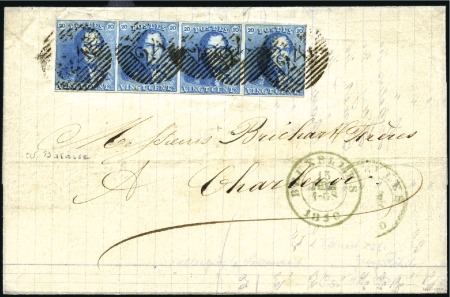 Stamp of Belgium » Belgique. 1849 Epaulettes - Émission 20c Bleu, planche II, en bande horizontale de quat