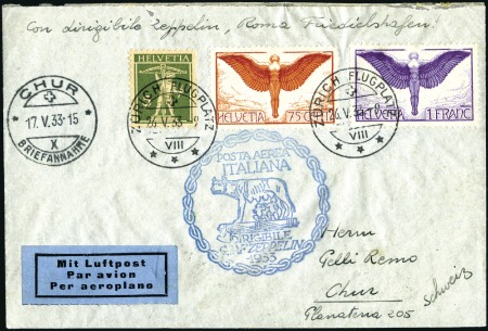 Stamp of Switzerland / Schweiz 1933 (May) Zeppelin Italy Flight, Rome-F'hafen cov