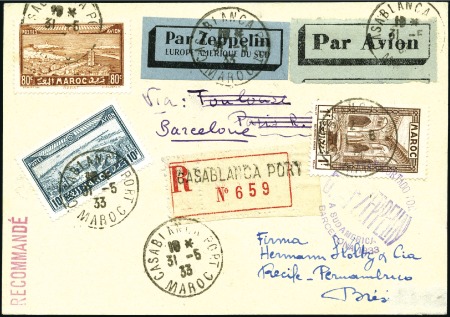 Stamp of Colonies françaises » Maroc 1933 (June) Zeppelin 2nd South America Flight reg'