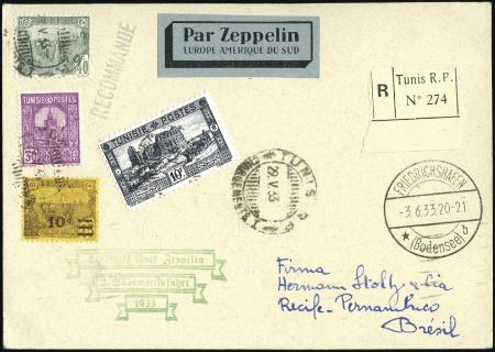 Stamp of Colonies françaises » Tunisie 1933 (June) Zeppelin 2nd South America Flight, reg
