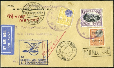 Stamp of Malta 1933 (July) Zeppelin 3rd South America Flight, cov