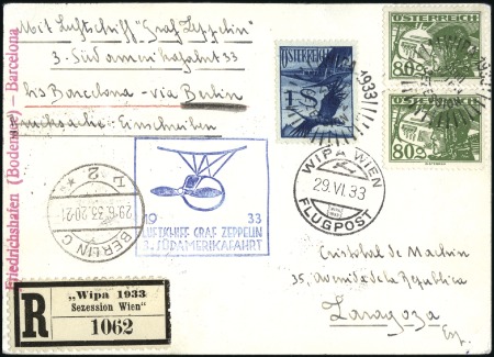 Stamp of Austria 1933 (July) Zeppelin 3rd South America Flight, reg