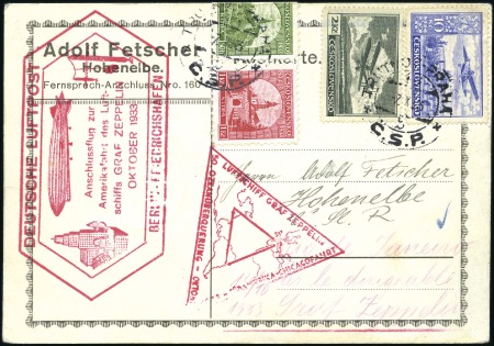 Stamp of Czechoslovakia 1933 (Oct.) Zeppelin Chicago Flight pc with 13.50K