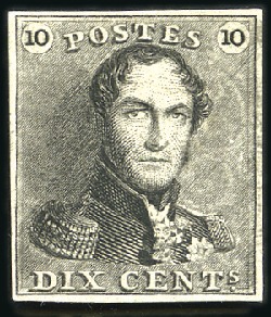 Stamp of Belgium » Belgique. 1849 Epaulettes, La Genèse - Épreuves 10c Noir, sur papier épais blanc, belles marges (S