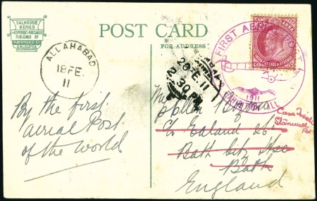 Stamp of India 1911 Allahabad-Naini first aerial flight postcard