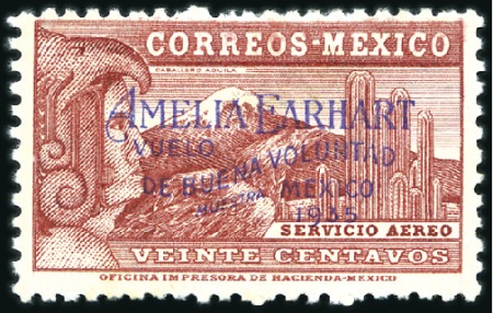 Stamp of Mexico 1935 Amelia Earhart Flight violet Muestra overprin