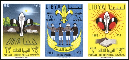 Stamp of Libya 1962 Scouts imperf. proofs on a page from the Cour