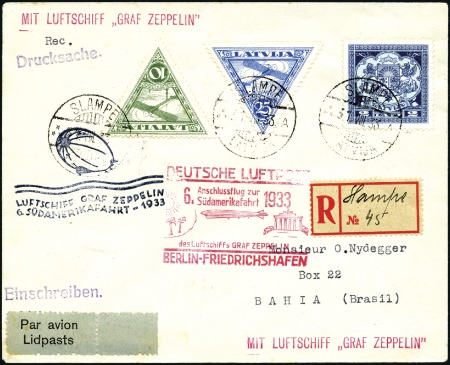 Stamp of Latvia 1933 (Sept.) Zeppelin 6th South America Flight, re