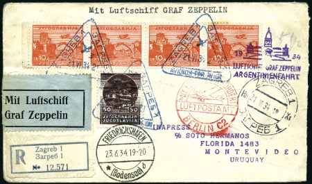 Stamp of Yugoslavia 1934 (June-July) Zeppelin Argentina Flight, reg'd