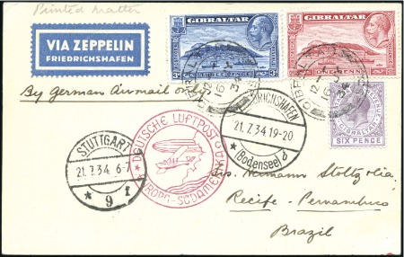 Stamp of Gibraltar 1934 (July) Zeppelin 4th South America Flight, pc 