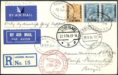 Stamp of Morocco Agencies (British Post Offices) 1934 (Sept.) Zeppelin 8th South America flight, re