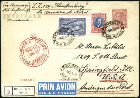 Stamp of Romania 1936 (May) Zeppelin "Hindenburg" 1st North America