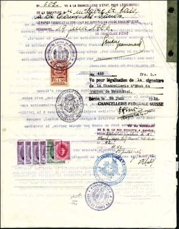 Stamp of Egypt 1926 Consular document from the Canton of Neuchâte