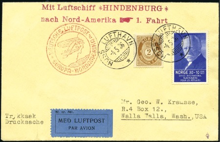Stamp of Norway 1936 (May) Zeppelin Hindenburg, 1st North America