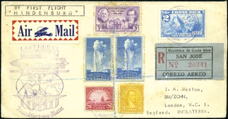 Stamp of Costa Rica 1936 Zeppelin Hindenburg 1st North America Return