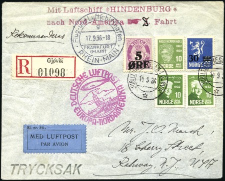 Stamp of Norway 1936 (Sept.) Zeppelin Hindenburg 8th North America