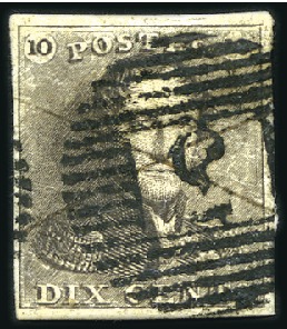 Stamp of Belgium » Belgique. 1849 Epaulettes - Émission 10c Brun, bien margé, oblitération de la perceptio