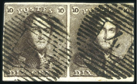 Stamp of Belgium » Belgique. 1849 Epaulettes - Émission 10c Brun, en paire bien margée, oblitération bien 