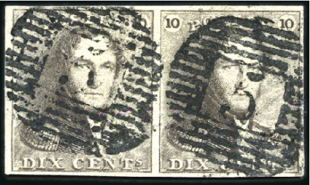 Stamp of Belgium » Belgique. 1849 Epaulettes - Émission 10c Brun, en paire bien margée, oblitération nette