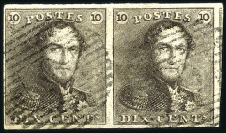 Stamp of Belgium » Belgique. 1849 Epaulettes - Émission 10c Brun, en paire très bien margée, oblitération 