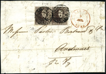 Stamp of Belgium » Belgique. 1849 Epaulettes - Émission 10c Brun, en paire légèrement au cadre en bas à dr