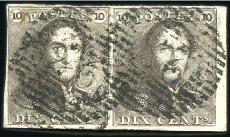 Stamp of Belgium » Belgique. 1849 Epaulettes - Émission 10c Brun, en paire bien margée avec bdf, position 