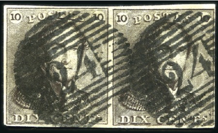 Stamp of Belgium » Belgique. 1849 Epaulettes - Émission 10c Brun, en paire bien margée, oblitération nette