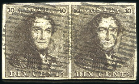 Stamp of Belgium » Belgique. 1849 Epaulettes - Émission 10c Brun foncé, en paire très bien margée, oblitér