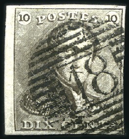 Stamp of Belgium » Belgique. 1849 Epaulettes - Émission 10c Brun-gris, bien margé avec bord de feuille, ob