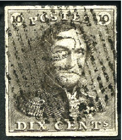 Stamp of Belgium » Belgique. 1849 Epaulettes - Émission 10c Brun-gris, très bien margé, oblitération de la