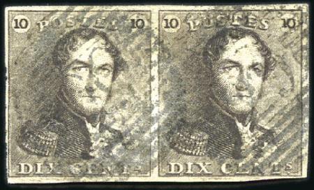 Stamp of Belgium » Belgique. 1849 Epaulettes - Émission 10c Brun en paire margée, oblitération de la perce