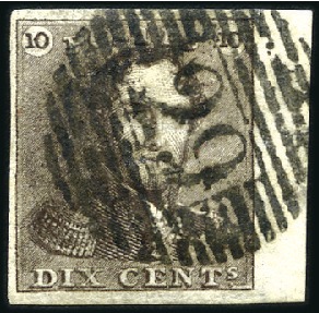 Stamp of Belgium » Belgique. 1849 Epaulettes - Émission 10c Brun, marges exceptionnelles avec bdf (pli dan