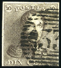 Stamp of Belgium » Belgique. 1849 Epaulettes - Émission 10c Brun avec petit pli accordéon au dessus du PO 