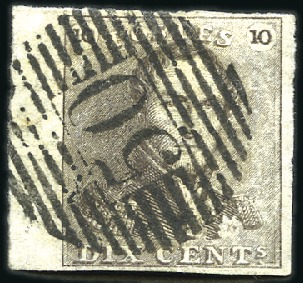 Stamp of Belgium » Belgique. 1849 Epaulettes - Émission 10c Brun, largement margé avec bdf à gauche, oblit
