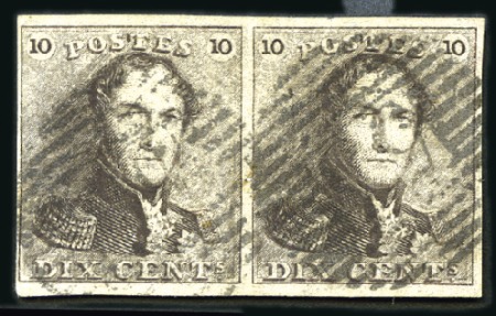 Stamp of Belgium » Belgique. 1849 Epaulettes - Émission 10c Brun en paire bien margée, oblitération de la 