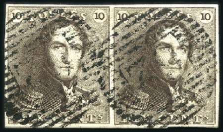 Stamp of Belgium » Belgique. 1849 Epaulettes - Émission 10c Brun-foncé en paire bien margée, oblitération 