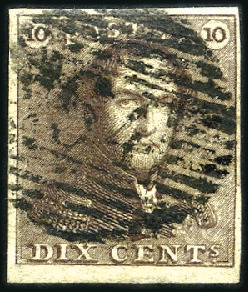Stamp of Belgium » Belgique. 1849 Epaulettes - Émission 10c Brun-sépia, oblitération de la perception 64 d