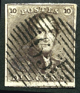 Stamp of Belgium » Belgique. 1849 Epaulettes - Émission 10c Brun-noir, très bien margé avec partie de vois