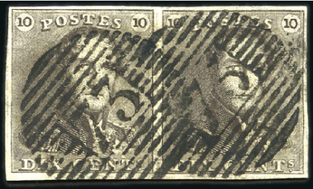 Stamp of Belgium » Belgique. 1849 Epaulettes - Émission 10c Brun en paire bien margée, oblitération nette 