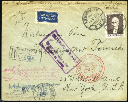 Stamp of Poland » Poland Later Issues 1936 (May) Zeppelin Hindenburg 1st North America F