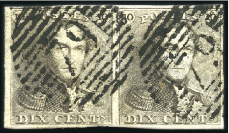 Stamp of Belgium » Belgique. 1849 Epaulettes - Émission 10c Brun en paire bien margée, oblitération de la 