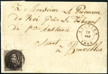 Stamp of Belgium » Belgique. 1849 Epaulettes - Émission 10c Brun, très bien margé, oblitération de la perc