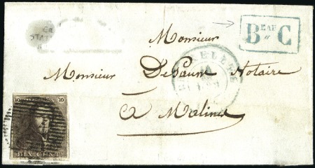 Stamp of Belgium » Belgique. 1849 Epaulettes - Oblitérations Bureau C: 10c Brun, trois marges, oblitération de 