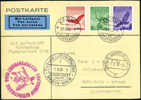 Stamp of Liechtenstein 1936 (August) Zeppelin Hindenburg Olympic Flight,