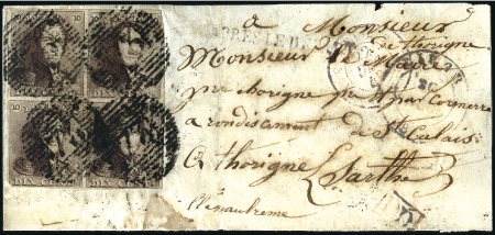 Stamp of Belgium » Belgique. 1849 Epaulettes - Émission BLOC DE QUATRE SUR LETTRE POUR LA FRANCE