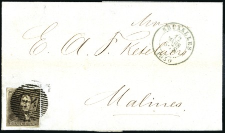 Stamp of Belgium » Belgique. 1849 Epaulettes - Émission 10c Brun, très bien margé, oblitération de la perc